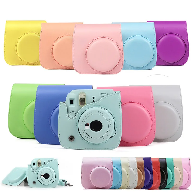 Quality PU Leather Camera Case for Fujifilm Instax Mini 9 Mini 8 Instant Film Camera, 5 Colors Protector Bag with Shoulder Strap