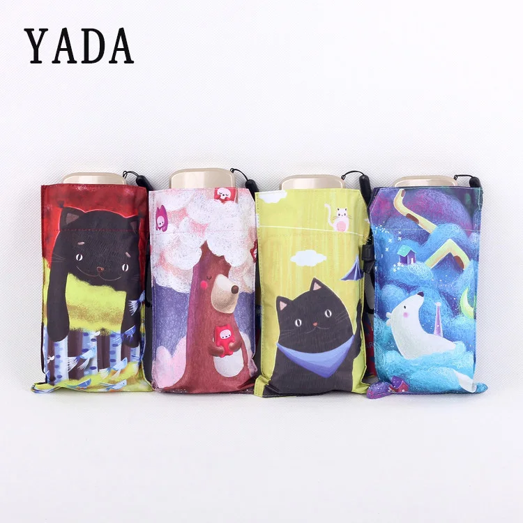 

YADA 2019 Cute Cartoon Bear&Cat Umbrellas Rainy Pocket Foldable Mini Umbrella For Women Animal Fairy Tale World Umbrellas YD234