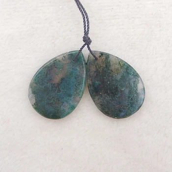 

Birthday Gift，Natural Moss Agate fashion woman Double Hole Earring Beads 31x21x3mm，8.9g