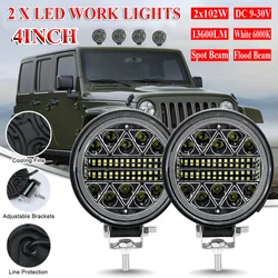 Faróis de led redondos, 2 peças, 4 em, luz de condução, para carro, barco, pesca, quintal, estrada, lâmpada de rua, etc.