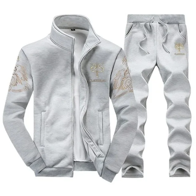 D38 Grey Брендовые мужские спортивные комплекты, спортивные костюмы для бега, фитнеса, мужской спортивный костюм из двух предметов, толстовка+ спортивные штаны, одежда для спортзала, тренировочный костюм, Mannen - Цвет: D38 Grey