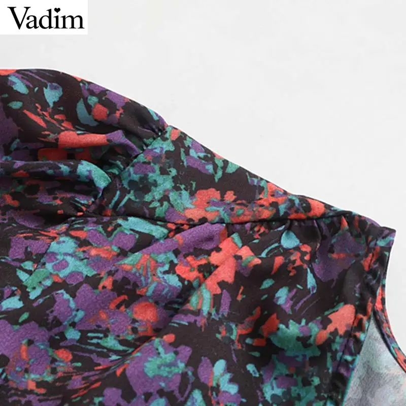 Vadim женское платье миди с цветочным узором в стиле ретро, плиссированное платье с v-образным вырезом и оборками и длинным рукавом, женское Повседневное Платье До Колена, vestidos QC863