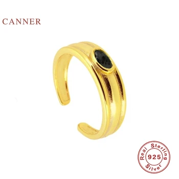 

CANNER Black Zircon Smooth Lines Ring 925 Sterling Silver Anillos Gold Rings For Women Luxury Fine Jewelry Wedding Rings Bague