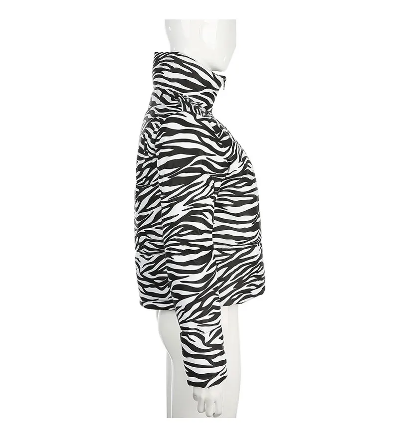 MYDC женская одежда осень и зима модная текстура Зебра пальто дамское уличное теплое короткое хлопковое пальто приталенная куртка