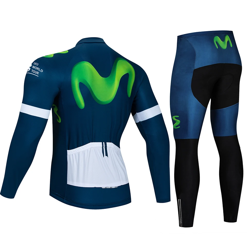 Movistar Команда с длинным рукавом Велоспорт Джерси комплект брюки ropa ciclismo велоодежда MTB велосипед Джерси Униформа мужская одежда