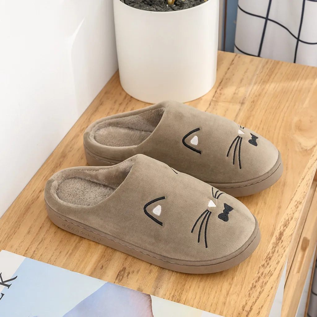 Обувь женские нескользящие домашние тапочки с котом домашняя обувь Домашние тапочки мужской зимний теплый тапочки с хлопковой подкладкой zapatos de mujer