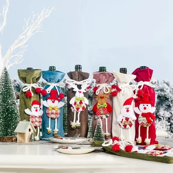 

New-6 Pcs Christmas Wine Bottle Covers Bell Santa Clause Doll Decor Snowman Deer Bottle Cover Kitchen Decor for Xmas Dinner Part