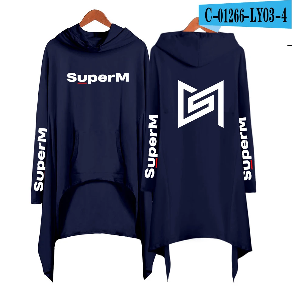 Новинка! Необычные толстовки SuperM Ablum, модные, негабаритные, Ulzzang, с капюшоном, женское платье, K Pop, свободное, женское платье - Цвет: navy