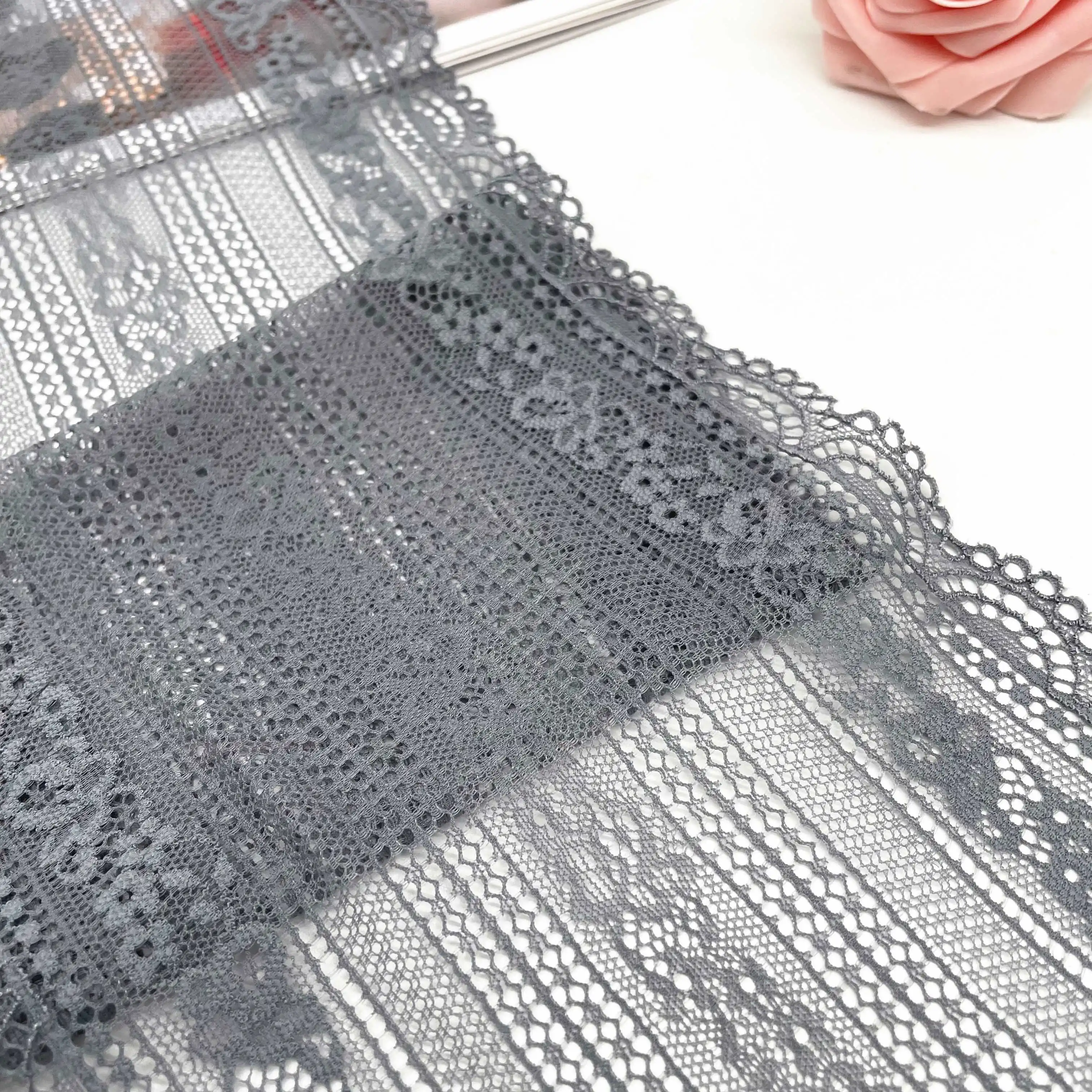 3y/lot Width 17cm Light Grey Elastic Stretch Lace Trim 2