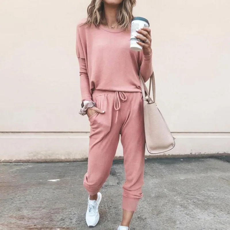 Solid Color Breathable Casual Tracksuit Women Sports 2 Pieces Set Sweatshirts Pullover Suit Home Sweatpants Outfits Solid Color Breathable Casual Tracksuit Women Sports 2 Pieces Set Sweatshirts Pullover Suit Home Sweatpants Outfits