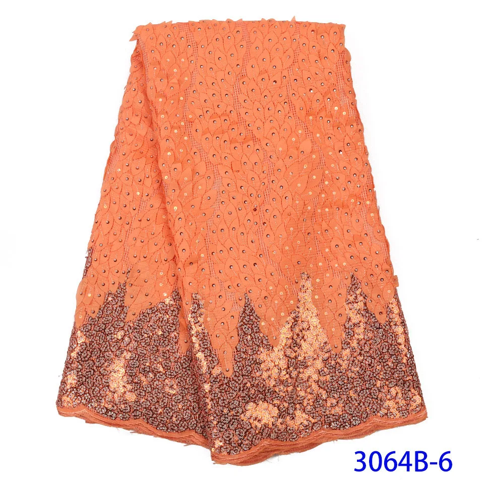 Ankara French Fancy Cheap Wholesale Russet Burnt Orange Wedding Polyester Mesh Shinning Metal Sequins Lace Fabric by The Yard