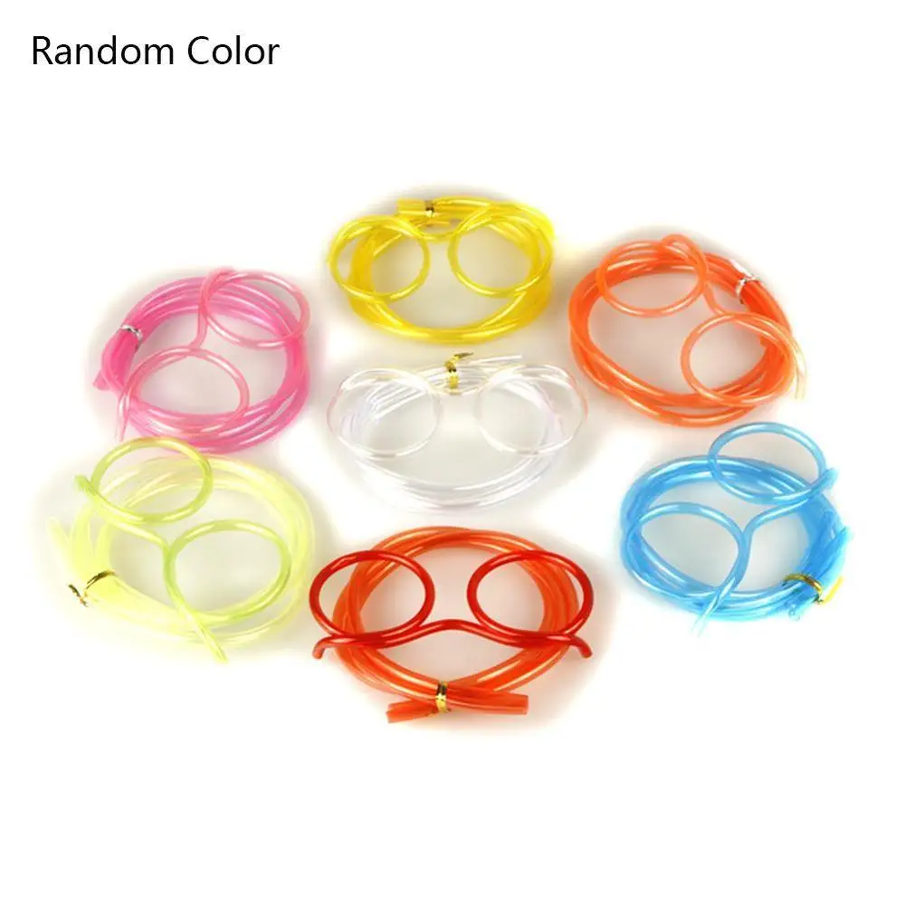 1pc Soft Drinking Straw Eye Glasses Novelty Toy Party Birthday Gift Child Adult DIY Straws Bar Accessories - Цвет: A random color