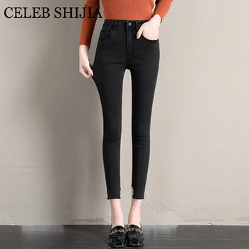 

2020 New summer Womans Jeans Trousers Black Color Ankle-length Skinny Korean Pencil Pants For Female Denim Plus Size 8248