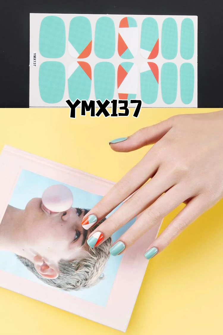 YMX137 14 насадок/листов полное покрытие наклейки для ногтей s Обертывания DIY наклейки для нейл-арта простые наклейки s самоклеющиеся наклейки для ногтей s наклейки для пальцев - Цвет: YMX137