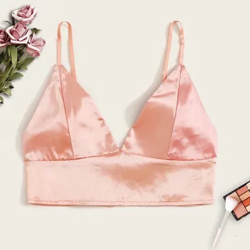 

Sexy bra bralette Women Satin Lace Trim Camisole Wireless Bra Sleepwear Backless Pajamas Lingerie лифчик сексуальное белье