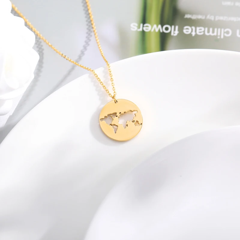 

Global Map Necklace Women Men Collares Mujer Stainless Steel Gold Chain Necklaces Pendents Jewelry Accessories Birthday Gifts
