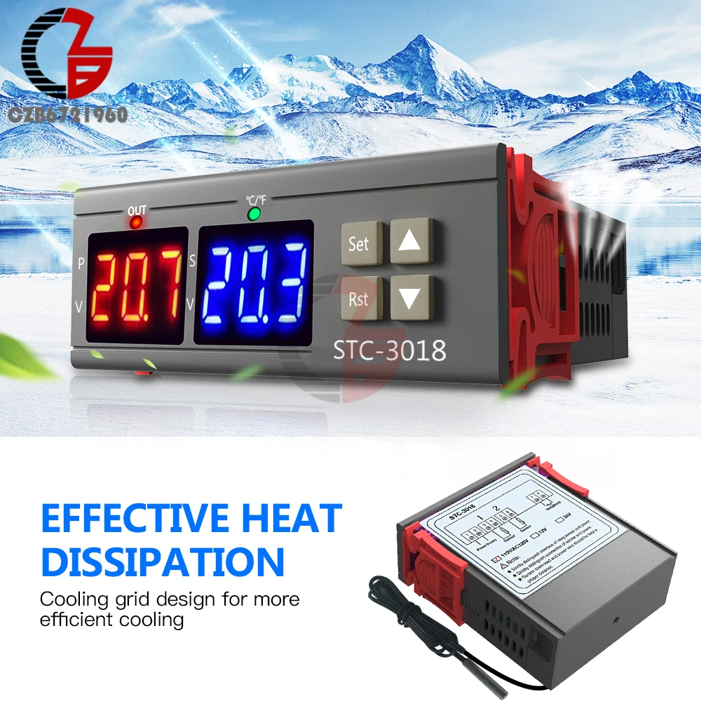 STC-3018 AC 110 V-220 V Цифровой Температура контроллер Термостат Термометр закрытый открытый Температура калибровки красные, синие светодиодный