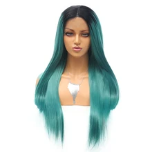 RONGDUOYI Ombre зеленые темные корни длинные шелковистые синтетические кружевные передние парики повседневная одежда косплей вечерние парики без клея половина завязанные вручную парики