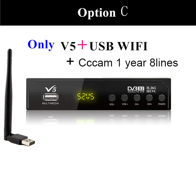 box with wifi cccam HDTV V5 Цифровой H.265 DVB S2 спутниковый приемник с поддержкой IPTV IKS Cccam приемник Full HD 1080P Dolby AC3 EPG USB wifi приемник - Цвет: box with wifi cccam