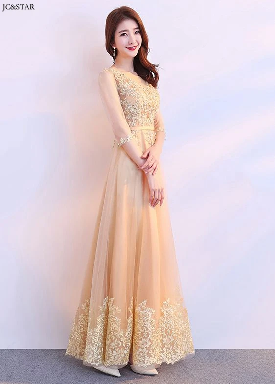 Vestidos de lujo para bodas, новинка, кружевное платье трапециевидной формы, с бисером, с коротким рукавом, Золотое платье подружки невесты, длинное, vestidos de fiesta de noche hochzeitsk