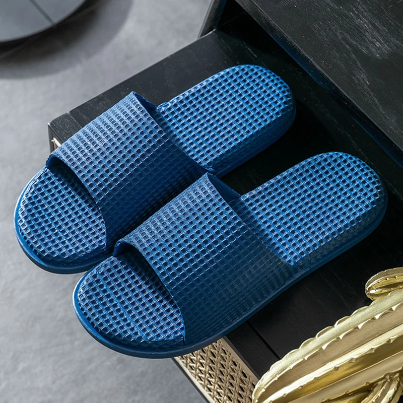 

Bathroom Slippers PVC Non-slip Female Summer Slippers Checkerboard Slippers Women Indoor Concise Flats Shoes 2020
