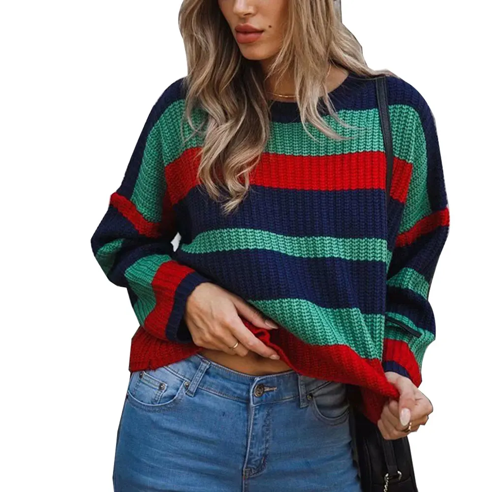 

LOOZYKIT 2019 New Arrival Women Sweater Harajuku Causal Sweater Fashion Vintage Striped Oversize Patchwork Knit Pullover Sweater