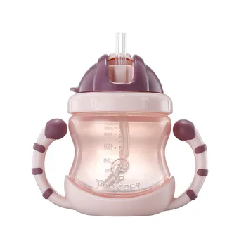 

Pink children's ears learning drinking cup straw water cup children's water cup anti choking baby training water cup