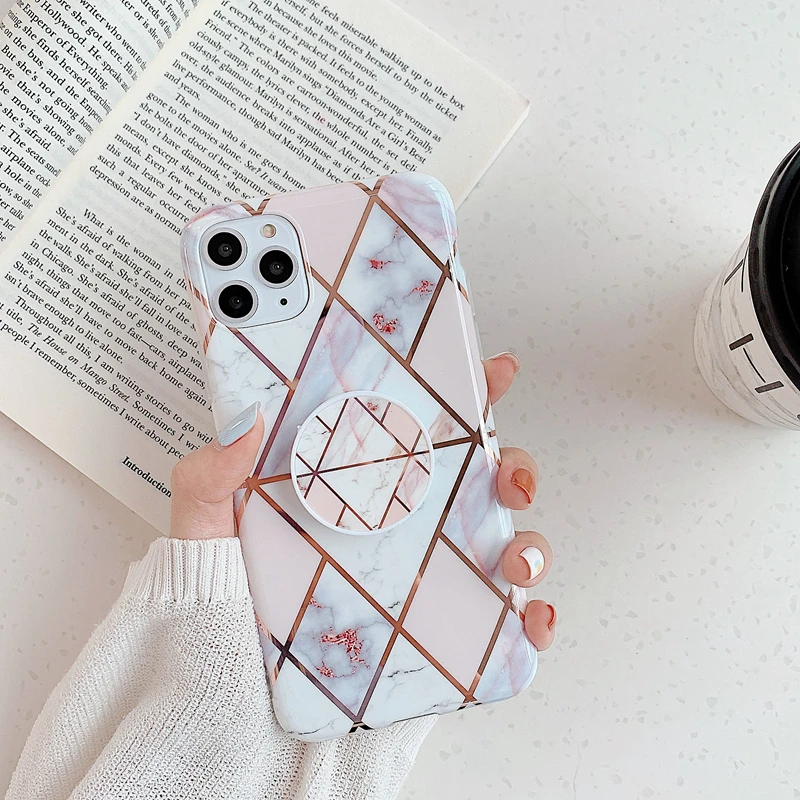 Модный женский стиль для iPhone 11pro xs max силиконовый мягкий корпус XR покрытие градиент i8 i7 6 plus мраморный дорожный кронштейн чехол для телефона