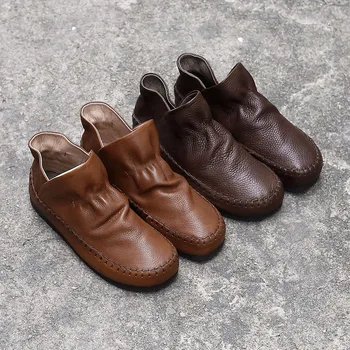 

genuine leather boots 2020 new soft leather soft hand-stitched dan pi boots all-matching comfortable women's shoes
