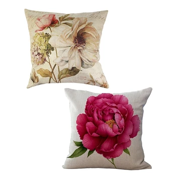 

2 Pcs Vintage Floral/Flower Flax Decorative Throw Pillow Case Cushion Cover Home Sofa Decorative , Butterflies and Flowers & Ros