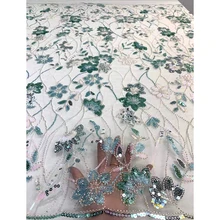 White/Pink/Green/Blue/Champagne/Apricot French Shiny Flower Mesh Floral Tulle Luxury Quality Beaded Sequin Lace Fabric for Dress