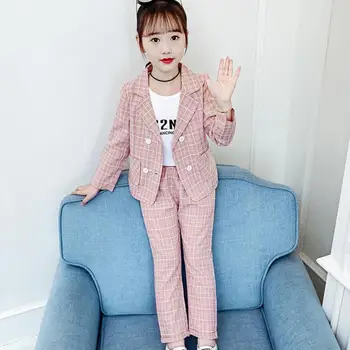 

Christmas Kids Plaid Blazer 2020 Girls Formal Blazer Suit Jacket + Pants Female Fashion Children's Plaid Blazer Party Costume 12