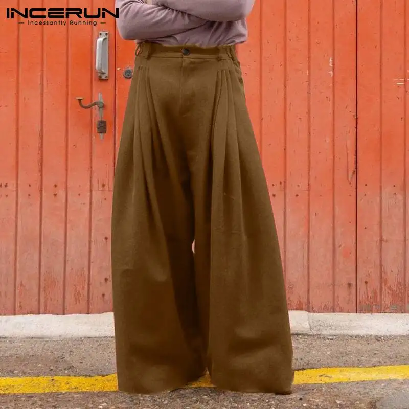 Men Wide Leg Pants Button Joggers 2022 