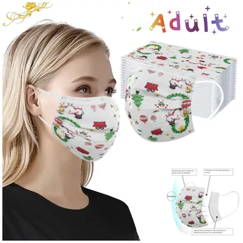 

100pc Christmas Disposable Face Mask Industrial Adult Christmas Cartoon Print Mouth Face Mask Non-woven Melt Blown Mouth-muffle