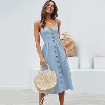 

2020 summer midi dress women backless casual party dress Spaghetti Strap holiday plus size dress new Sold v-neck female vestidos