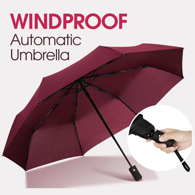 Fully Automatic 8 Bones Folding Women Umbrella Light Portable Large Windproof Rain Business Umbrella Gift Parasol Men Children