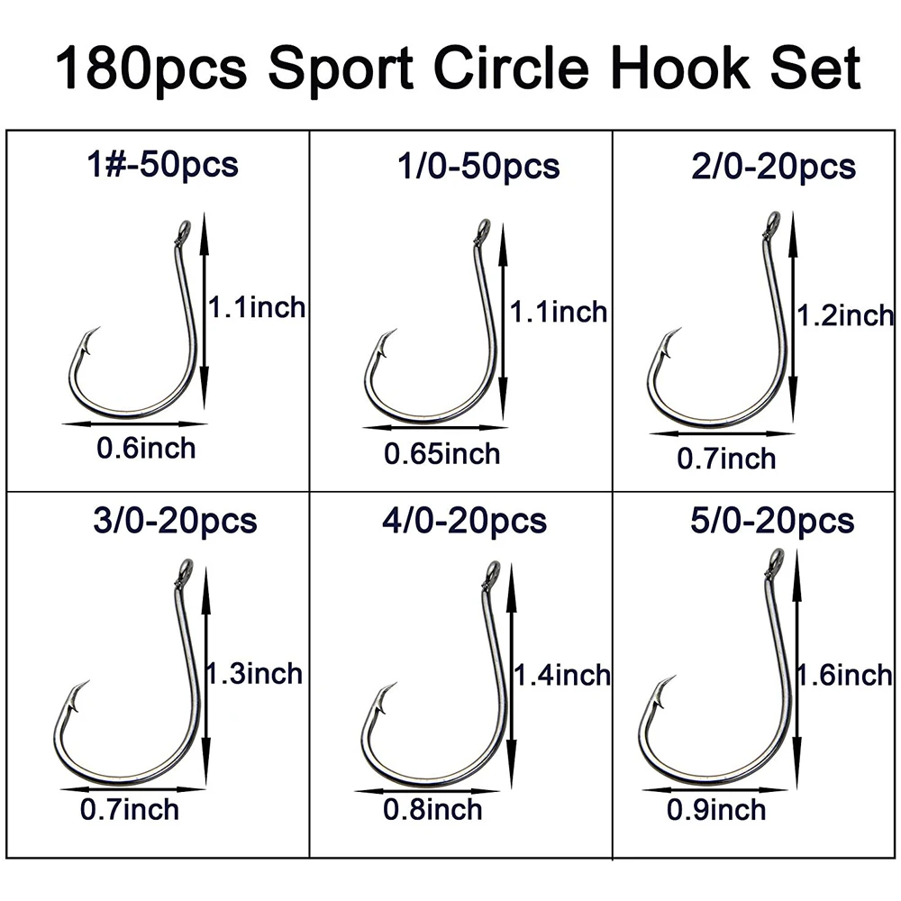 180 шт./кор. офсетная круг бронзовых морских рыболовных крючков комплект с высоким содержанием углерода Сталь 2X сильный острый крючок для ловли осьминогов для морской воды пресная вода