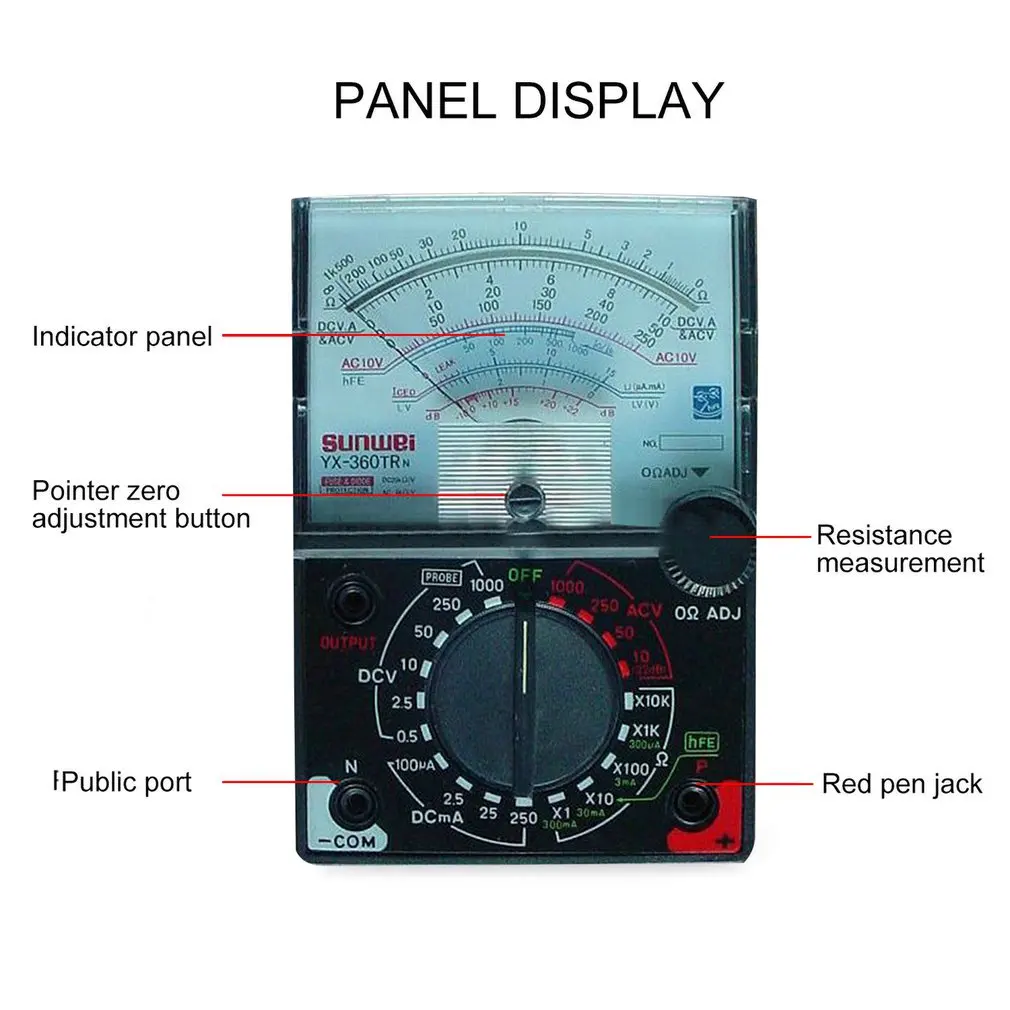 YX-360TRn, аналоговый мультиметр, пластиковый измерительный прибор, корпус, AC DC Вольт, ток Ома, тестирование, мультиметр, электрическая указка, мультитестер