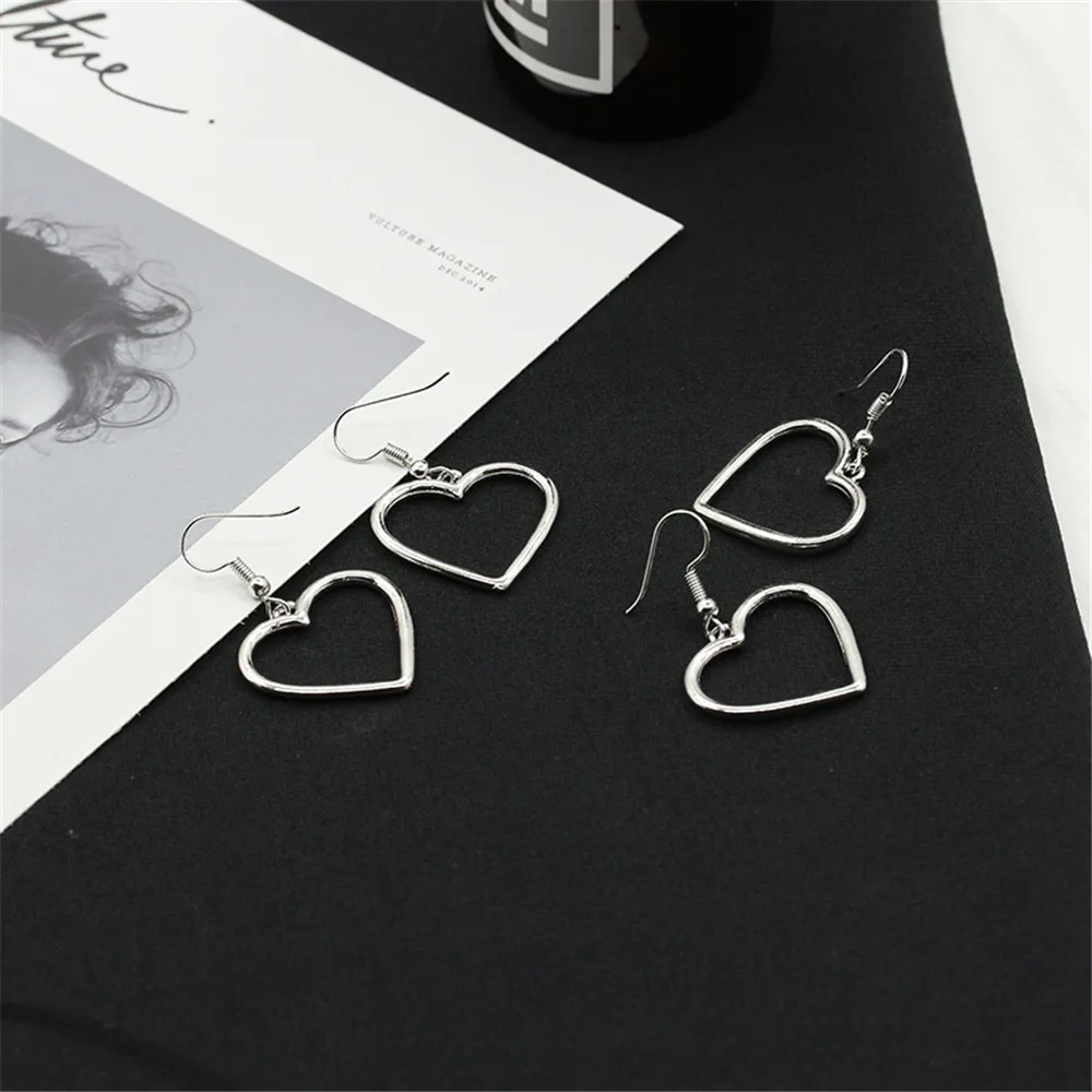 Simple Design Silver Color Hollow Heart Drop Earrings For Women New Brand Fashion Ear Cuff Piercing Dangle Earring Gift A197