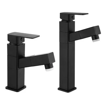 

Black Pull Out Basin Faucet Bathroom Sink Faucet Single Handle Hot Cold Water Tap Deck Mount Waterfall Bathroom Faucet