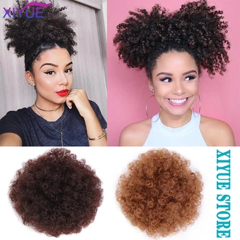 

XIYUE Spring Sunshine Ponytail Puff Afro Curly Hair Bun High Drawstring Short Afro Pony Tail Clip in Synthetic Hair Extensions