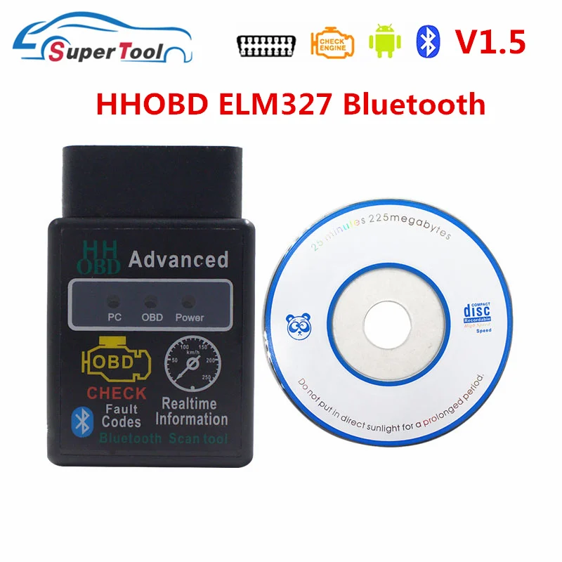 Автоматический диагностический инструмент HH OBD ELM 327 Bluetooth V1.5 HH OBD ELM 327 Bluetooth 1,5 автомобильный диагностический сканер OBD2 OBDII ELM327 адаптер BT