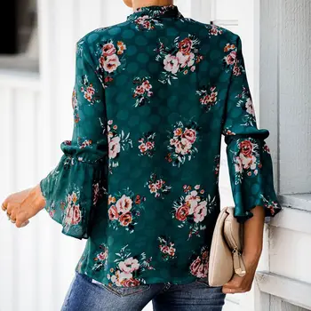 

Sexy Flower Printed Shirts Women Tops Kimono Blouse Long Sleeve O-neck Female Elegant Ladies Casual Blouses Blusas Femininas 3XL