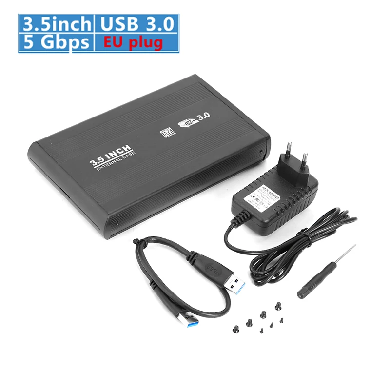 USB 3.0 EU plug 3,5 дюйма SATA для USB3.0 HDD чехол 5 Гбит/с Жесткий диск чехол внешний жесткий диск корпус с США/ЕС/Великобритания адаптер для ПК компьютер - Цвет: USB 3.0 EU plug