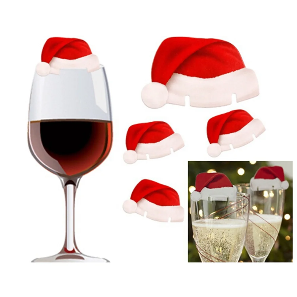 

10Pcs/lot Christmas Decorations For Home Table Place Cards Christmas Santa Hat Wine Glass Decoration New Year Party Supplies