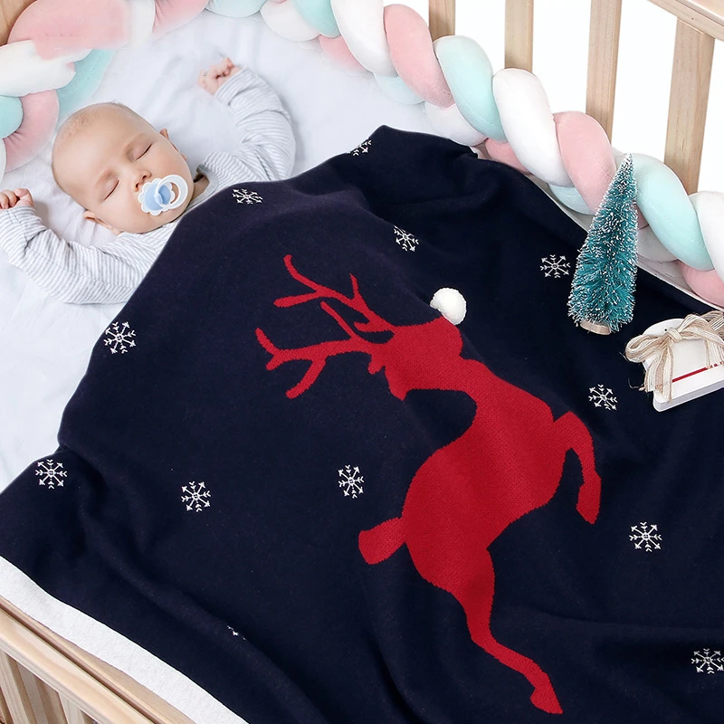 Детское вязаное одеяло для новорожденных; пеленка с рождественским оленем; мягкие постельные принадлежности для малышей; одеяло; кровать; диван; корзина; коляска