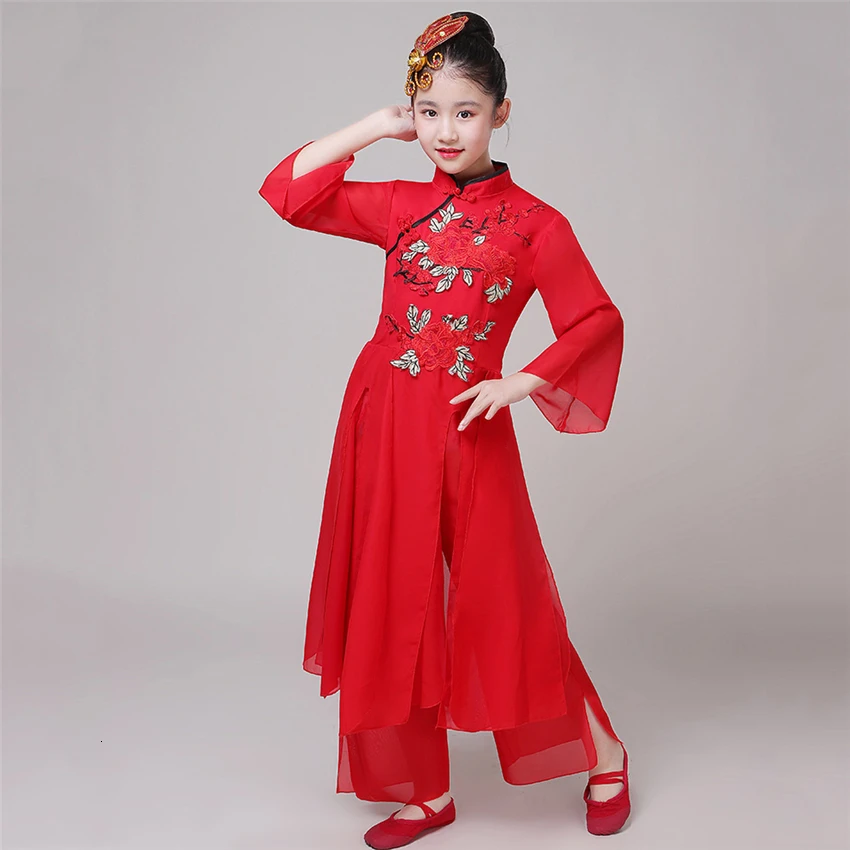 Танцевальные костюмы Hanfu, праздничные наряды, традиционное платье для девочек, детское классическое народное платье Yangko, детское китайское платье