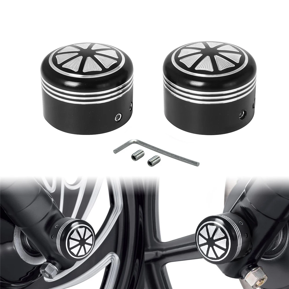 Motorcycle 1 Pair Black Aluminum Front Axle Nut Covers Caps For Harley