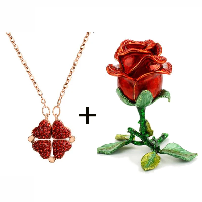 R necklace and 1 box Мода сплав эмаль цветок розы Ювелирные изделия Подарочная коробка ожерелье Кольца Серьги Подарочная коробка оптом - Цвет: R necklace and 1 box