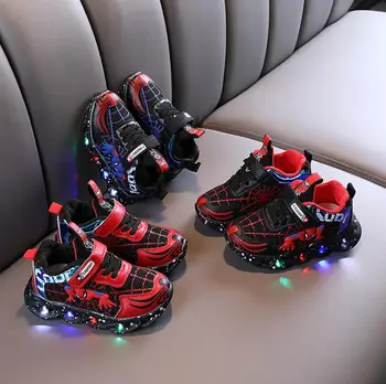 

New Spiderman Led Sneakers Girls Boys Kids Shoes Luminous Glowing Sneakers Shoes for Boys Girls Lighted Led Baby Children Shoes